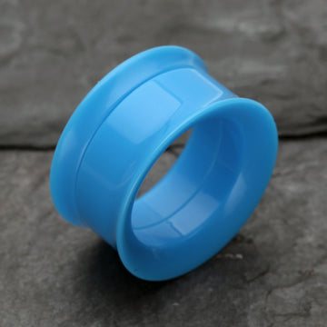 Detail View 1 of A Pair of Solid UV Smooth Flared Screw-Fit Ear Gauge Tunnel Plug-Light Blue